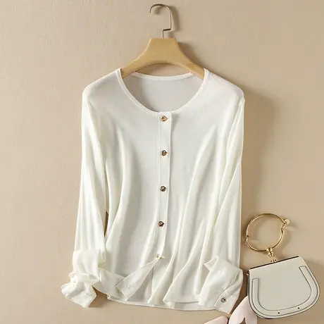 美丽诺羊毛针织开衫女秋装2023年新款宽松软糯内搭打底衫薄款毛衣图片