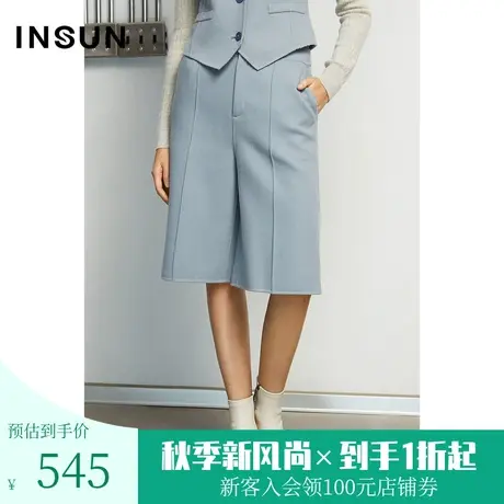 恩裳商场同款冬季都市摩登宽松直筒绵羊毛五分裤西装裤女图片