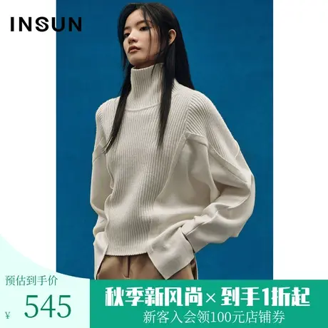 [易打理]恩裳COVER冬季2022时尚解构拼接廓形高领保暖针织衫商品大图