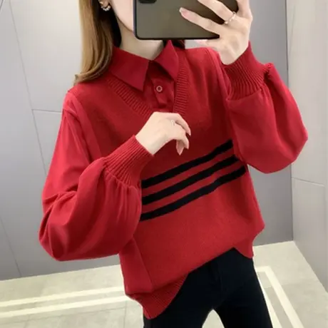 红色毛衣新款2023爆款时尚洋气春季女打底衫女早春装款2022年上衣图片