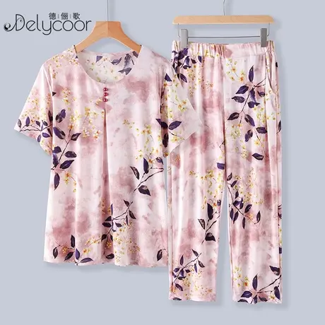 中老年人夏季女装2023新款妈妈夏装睡衣老太太冰丝套装母亲节衣服商品大图