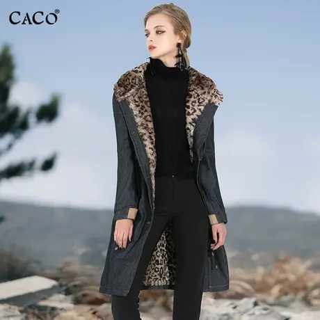 牛仔长外套女加绒加厚棉服冬2023冬款中长修身连帽大衣断码特惠商品大图