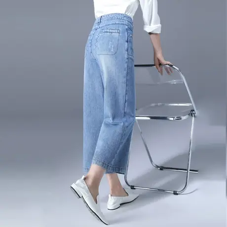高腰阔腿牛仔裤女2023年新款裤子女夏薄款夏季八分裤直筒裤九分裤商品大图