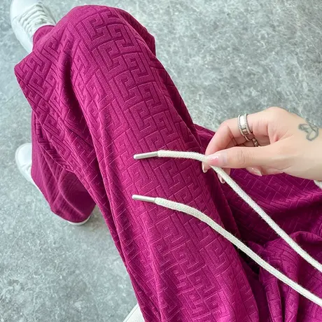 火龙果色高腰阔腿裤女2023年春秋新款垂感直筒宽松显瘦休闲拖地裤商品大图