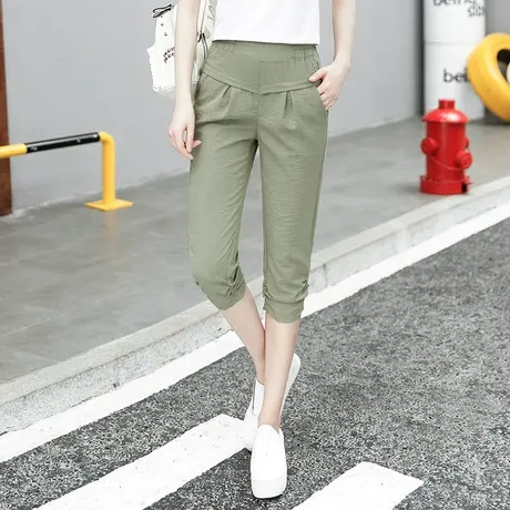夏季七分休闲裤女2023新款窄版修身哈伦裤韩版高腰显瘦直筒裤薄款商品大图