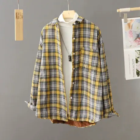 冬季加绒外套女中长款加厚保暖衬衫女士宽松大码休闲衬衣秋冬新款商品大图