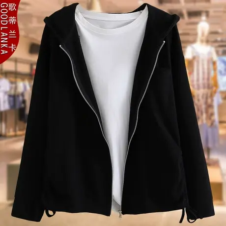 中年40-50岁胖妈妈卫衣秋装新款洋气加肥加大码女装连帽开衫外套商品大图