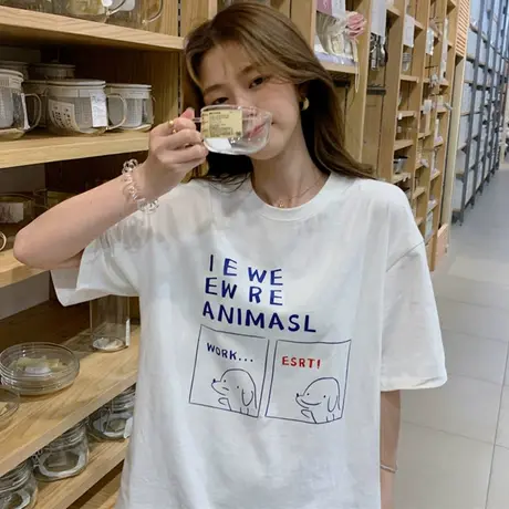 网红港风短袖t恤女2020夏季宽松韩版百搭原宿风半袖ins超火上衣服商品大图
