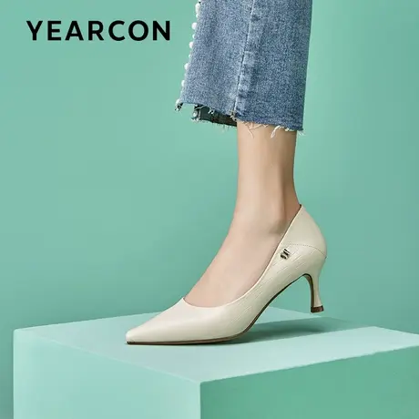 意尔康2023年夏季新款细跟尖头单鞋女小香风百搭真皮职业女高跟鞋商品大图