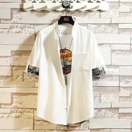 夏季中国风短袖衬衫男潮流宽松大码胖子冰丝薄款五分袖衬衣寸衫潮图片