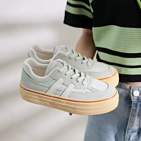 2023年秋季新款粉色厚底增高小白鞋女板鞋学生韩版百搭休闲运动鞋商品大图