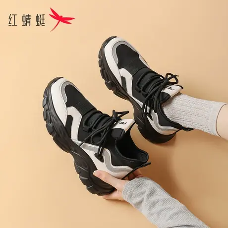 红蜻蜓显脚小老爹鞋高跟2023新款女款春秋百搭运动鞋女真皮休闲鞋商品大图