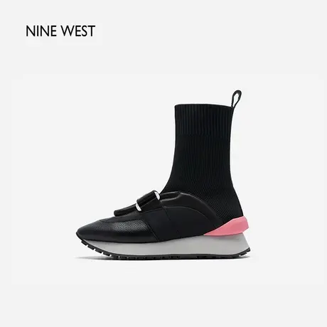 Nine West/玖熙撞色拼接运动风袜靴厚底短靴2023新款弹力休闲鞋图片