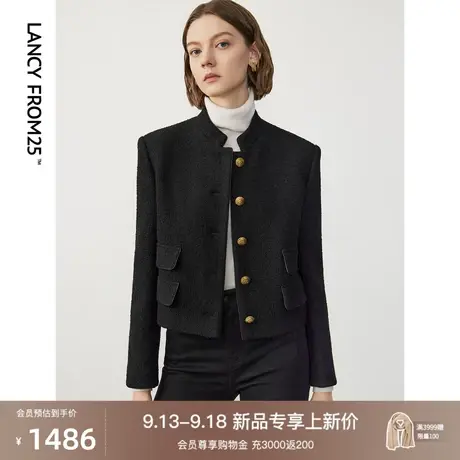 朗姿羊毛短款气质显瘦外套女2023年冬季新款黑色上衣女高级感图片