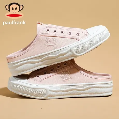 Paul Frank/大嘴猴2023夏新款半拖溶解鞋一脚蹬透气粉色帆布鞋女商品大图