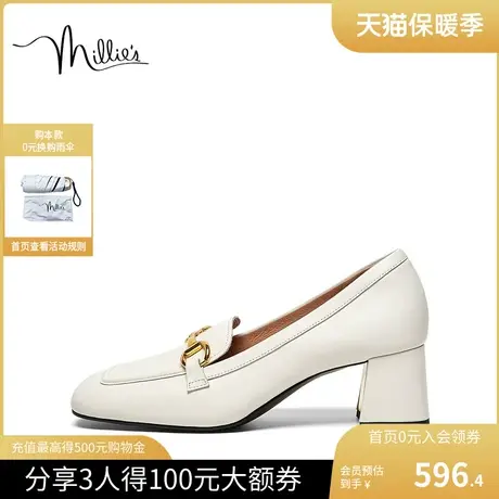 millie's妙丽2023春商场同款牛皮粗跟简约乐福鞋女单鞋SGH15AA3商品大图