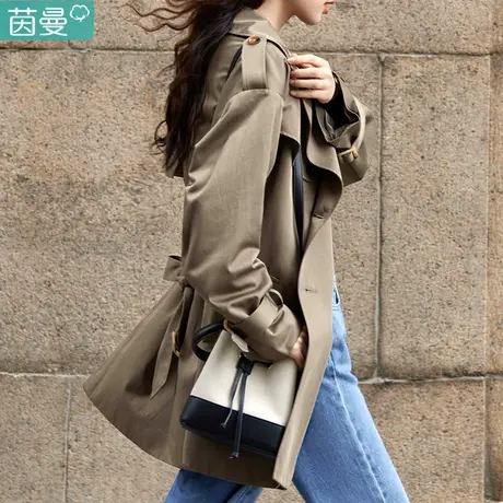 茵曼小个子风衣外套女式2023新款春秋冬中长款气质英伦风纯棉复古图片