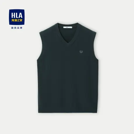 HLA/海澜之家纯绵羊毛针织背心23秋季新款纯色V领修身刺绣背心男图片
