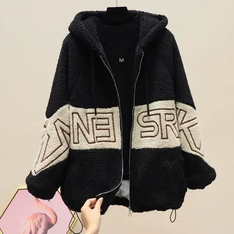 2023新款冬季休闲羊羔毛连帽摇粒绒短外套女小香风羊羔绒炸街外衣图片