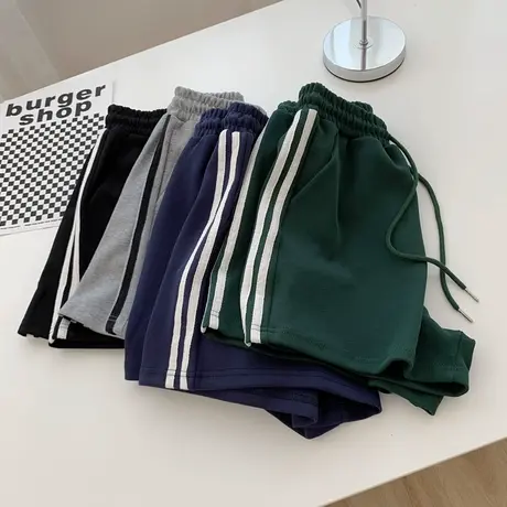 撞色白边学院风高腰运动短裤女夏季宽松显瘦居家外穿阔腿休闲热裤图片
