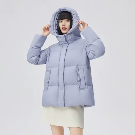 艾莱依冬季短款羽绒服女新款2022年时尚连帽加厚温暖盘扣设计外套商品大图