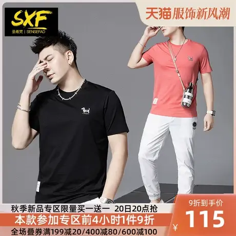 SXF圣希梵t恤男2023夏季新款上衣冰丝体恤刺绣潮流半袖男士短袖薄商品大图