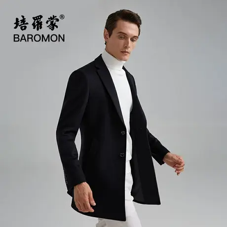 BAROMON/培罗蒙秋冬男士商务休闲呢大衣中长款黑色西装领羊毛大衣图片