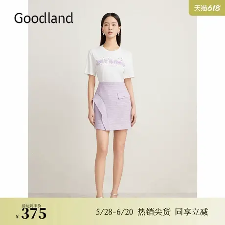 Goodland美地夏季新款纯棉T恤立体绣花亲肤上衣商品大图