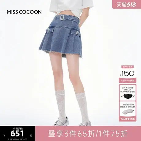 MISS COCOON可可尼miu系短款牛仔百褶裙女2025夏季新款学院风短裙图片