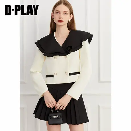 DPLAY春新款【惠品】撞色荷叶娃娃领轻奢奶白西装短外套图片
