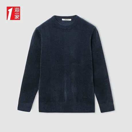 海一家圆领休闲毛衣2023秋季新款蓬松保暖雪尼尔男士长袖针织衫商品大图