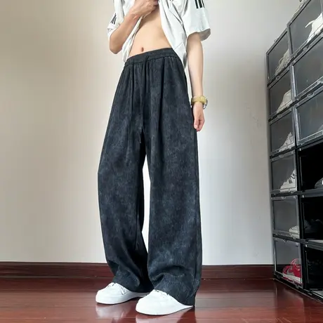 潮牌【扎染树皮纹】新款直筒垂感休闲裤男女百搭宽松凉感阔腿裤薄商品大图