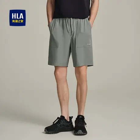 HLA/海澜之家宽松休闲中裤2025春夏新款中腰小格子肌理五分裤男商品大图