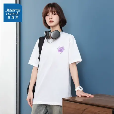 E8真维斯女款2025夏季新款女款简约字母印花时尚百搭圆领短袖T恤商品大图