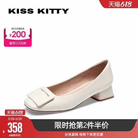KISSKITTY2025年春夏新款法式复古甜美优雅方头气质方扣浅口单鞋图片