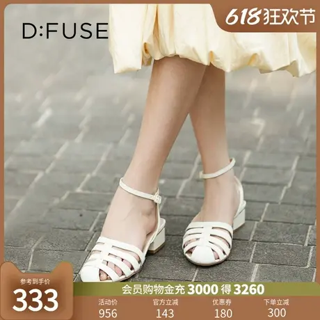 DFuse夏季新款牛皮圆头编织罗马凉鞋平底休闲渔夫鞋女DF32115330图片