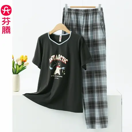 芬腾纯棉睡衣女款夏季短袖薄款2025新款家居服套装大码休闲可外穿商品大图