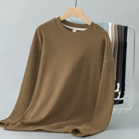 350g重磅卫衣男潮ins春秋季百搭纯色长袖t恤套头无帽衫圆领上衣服商品大图