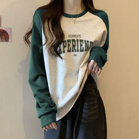 美式复古加绒加厚无帽卫衣女春秋冬宽松慵懒风长袖上衣外套潮ins商品大图