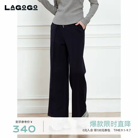 LAGOGO松紧收腰休闲裤女拉谷谷2025年秋季新款宽松长裤OCKK538B72图片