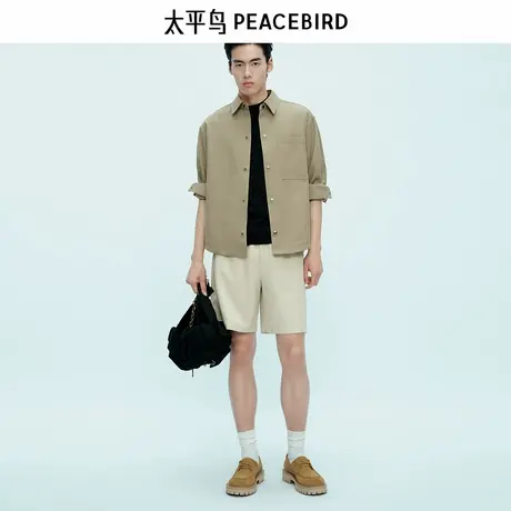 【商场同款】太平鸟男装肌理提花休闲裤新款刺绣中短裤B1GNF3143商品大图