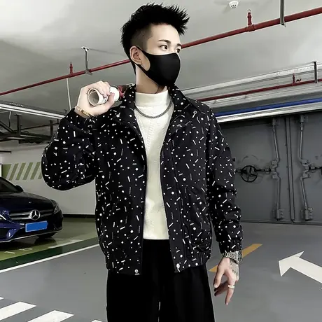 秋季潮牌立领夹克男2023新款潮流满印高级感个性短款花色休闲外套商品大图