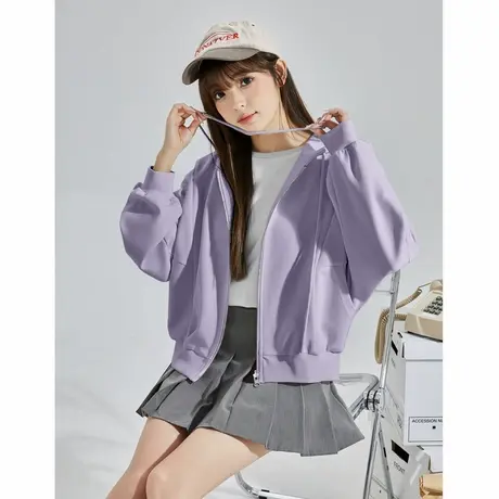 唐狮卫衣外套女短款新款春季高级感超好看连帽拉链针织开衫图片