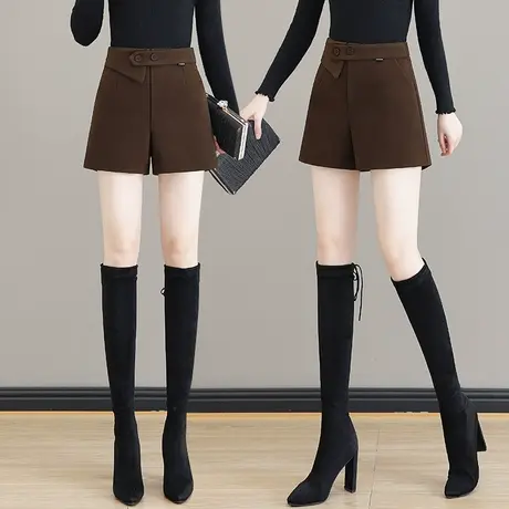 毛呢短裤女2023秋冬季高腰显瘦长腿西装短裤都市丽人外穿阔腿靴裤图片