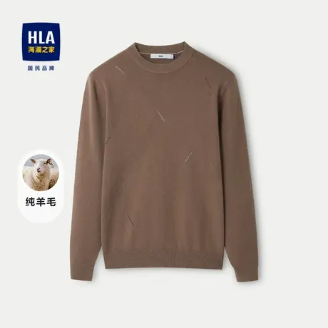 HLA/海澜之家纯羊毛长袖针织衫23秋冬新圆领提花加厚保暖羊毛衫男图片