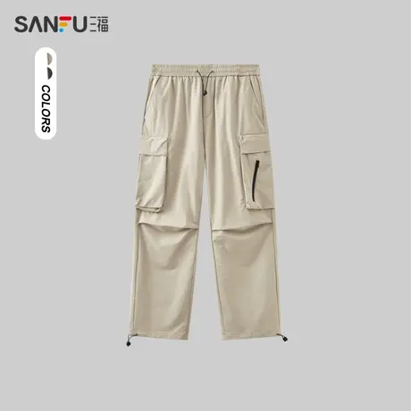 三福2024春男士立体工装多口袋机能休闲裤 宽松直筒长裤479161商品大图