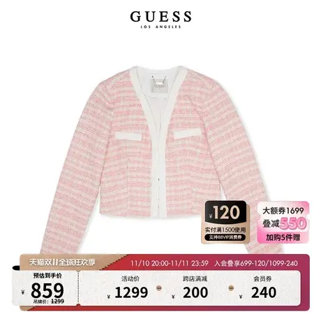 GUESS23年新款冬女士法式甜美气质粉色小香风短外套-W4RN38WFWV2商品大图
