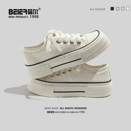 蓓尔休闲时尚百搭帆布鞋女2023夏季新款厚底显瘦学院风运动小白鞋商品大图