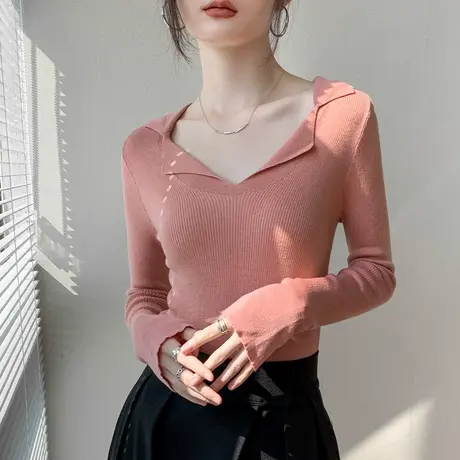 翻领长须针织羊毛衫女装2023秋冬新款修身洋气减龄设计感小众上衣图片