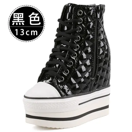 小个子内增高女鞋13CM厚底松糕鞋侧拉链坡跟运动旅游鞋休闲高帮鞋商品大图